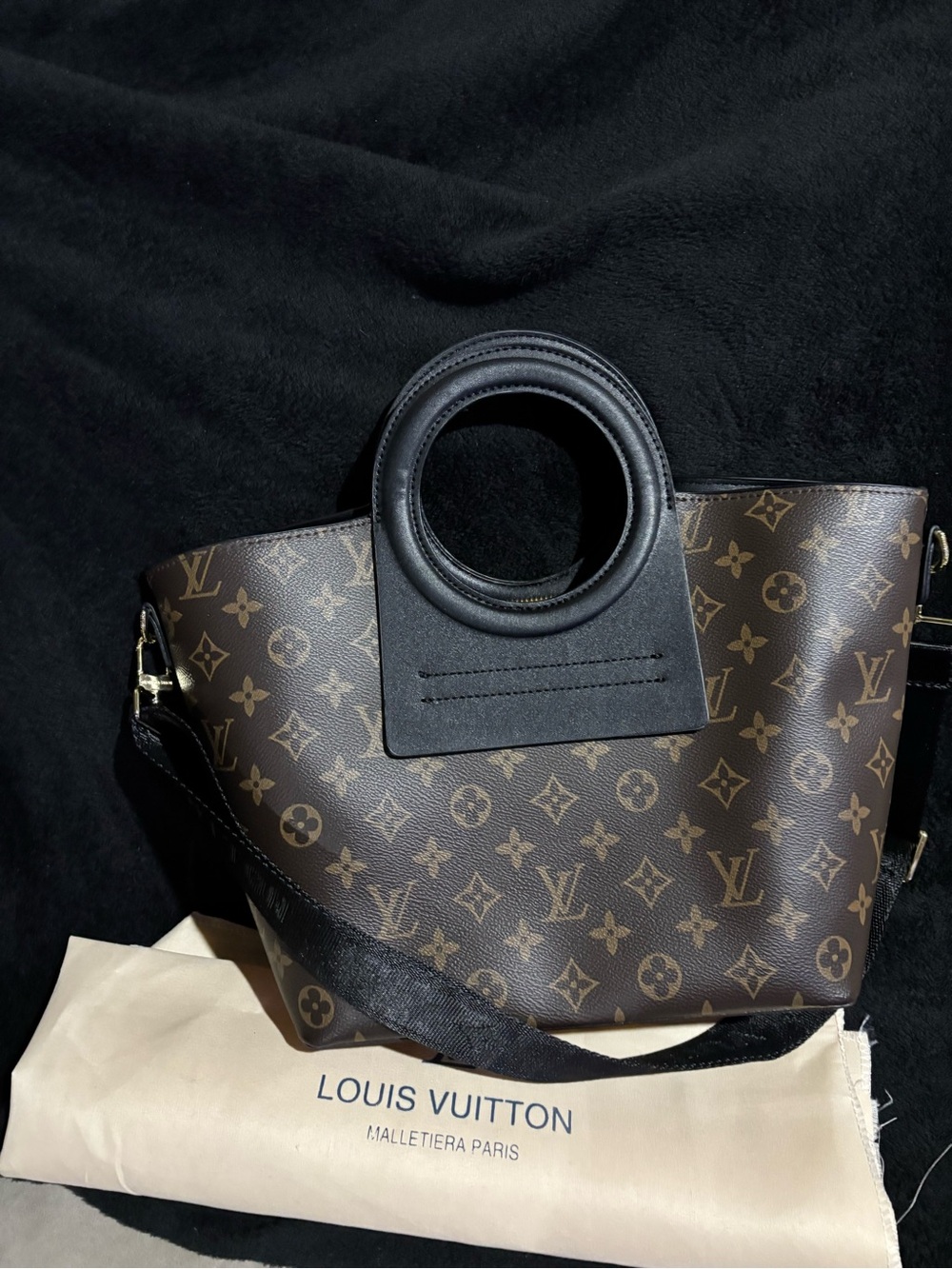 Louis Vuitton Monogram Round-Handle Tote in Brown and Black